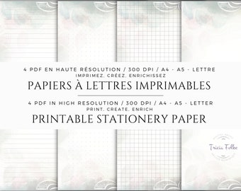 4 Letter papers lined, unlined, grid and dotted grid pdf in boho chic style in A4, A5 and Letter format to download and print