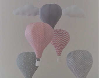 Hot air balloon baby mobile made in Pink and grey
