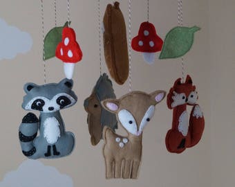 woodland animals unisex baby mobile made to order