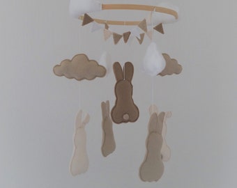 Rabbit / Bunny silhouette baby mobile Various colours Monochrome/ Blue /Pink Made to order