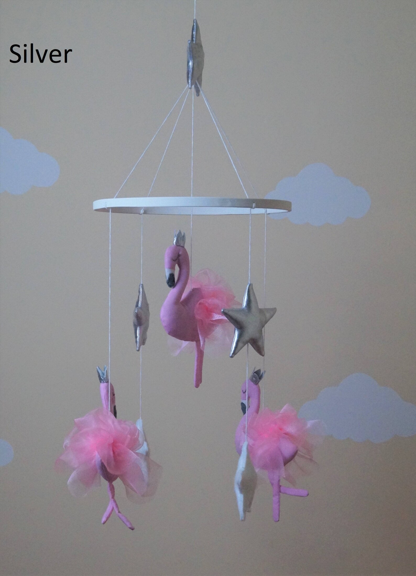 Flamingo Baby Girl Nursery Mobile Gold /silver White Pink Etsy