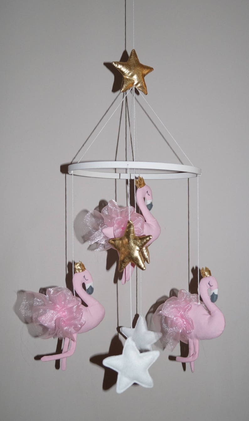 Flamingo Baby Girl Nursery Mobile Gold /silver White Pink Etsy