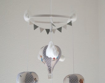 Unisex hot air balloon nursery baby mobile with bunting Peter Rabbit