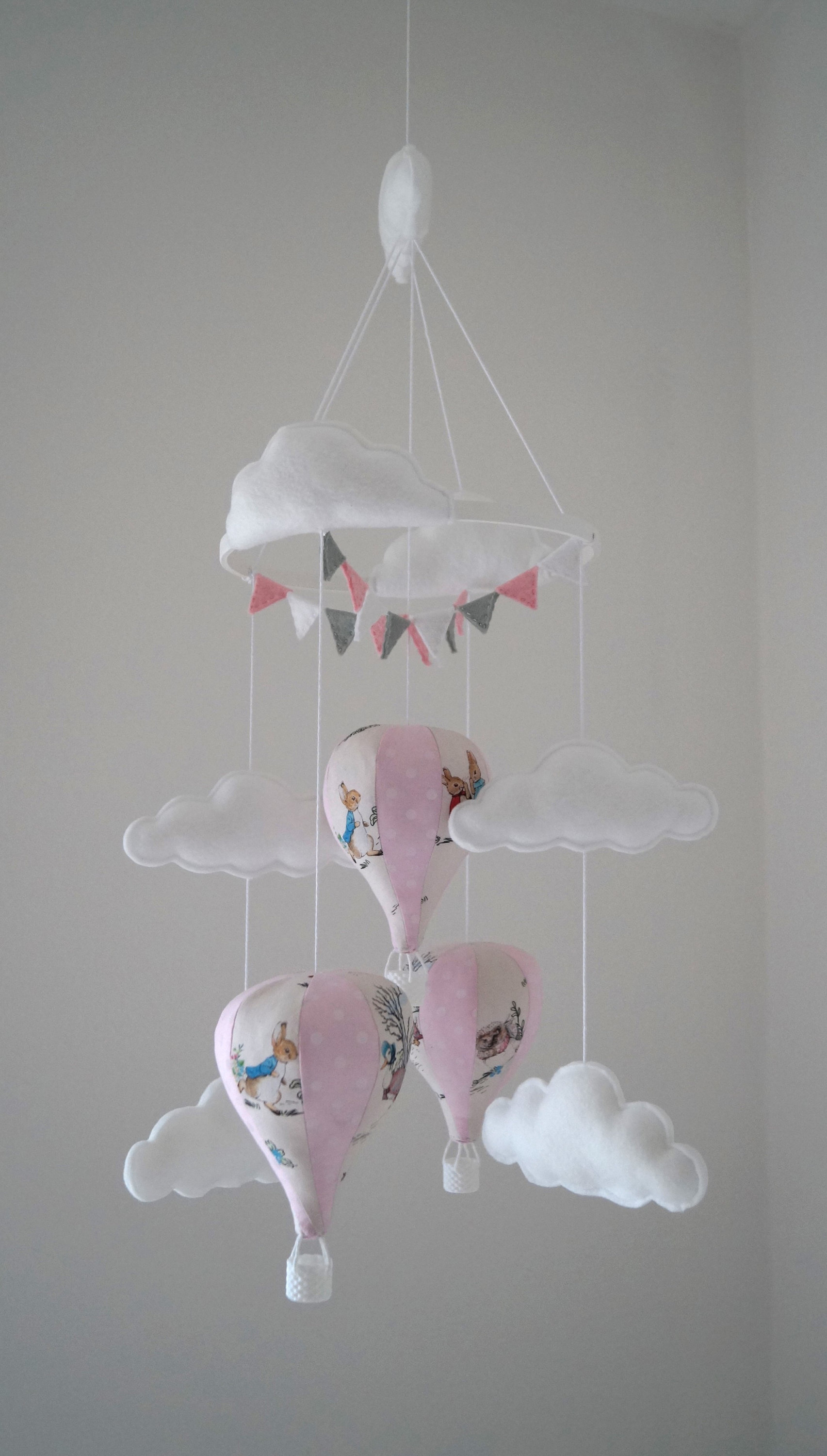 Hot Air Balloon Nursery Baby Mobile With Bunting Peter Rabbit Pink Design -  Etsy