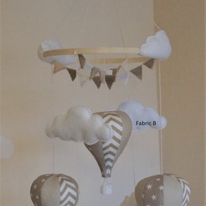 Unisex hot air balloon nursery baby mobile with bunting