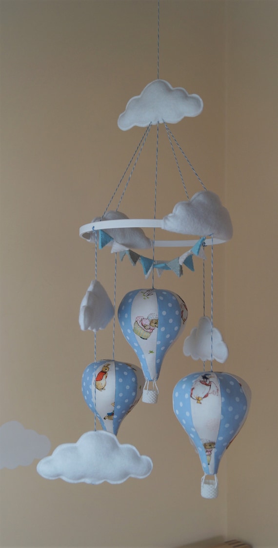 Hot Air Balloon Nursery Baby Mobile With Bunting Peter Rabbit | Etsy