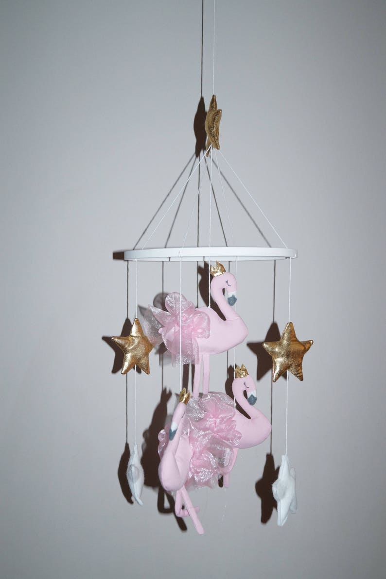 Flamingo Baby Girl Nursery Mobile Gold /silver White Pink Etsy