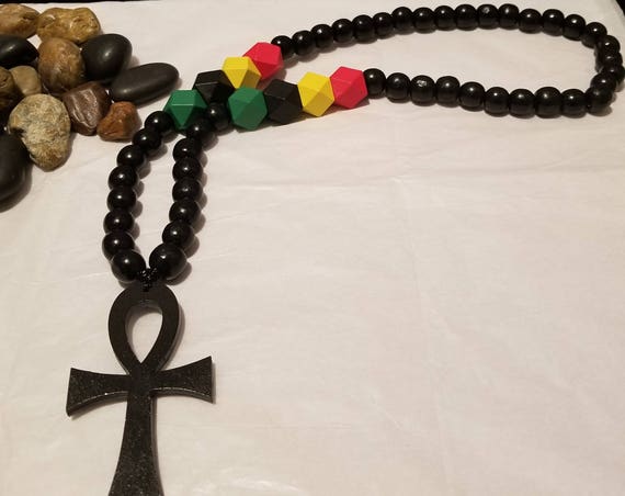 Ankh Wood Bead Necklace