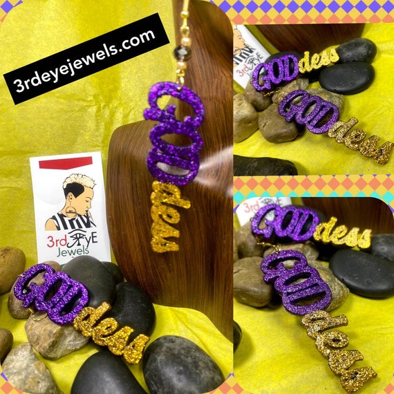 Hand Painted Purple and Gold: GODdess Dangle Earrings