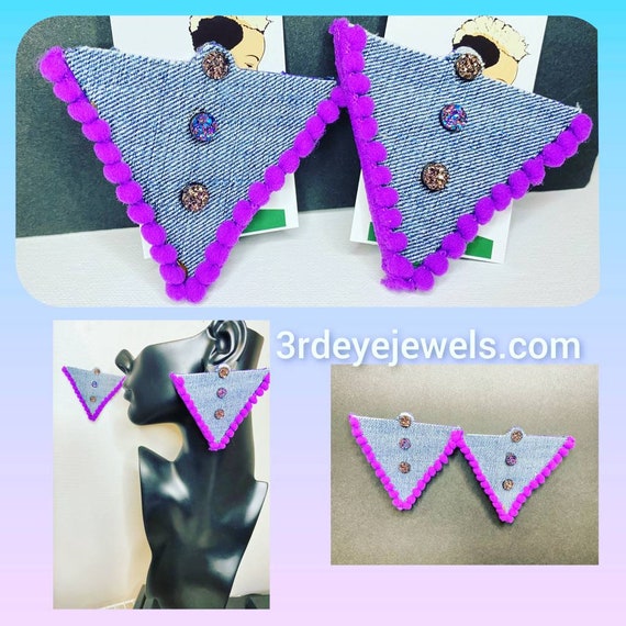Denim Abstract Post Back Earrings