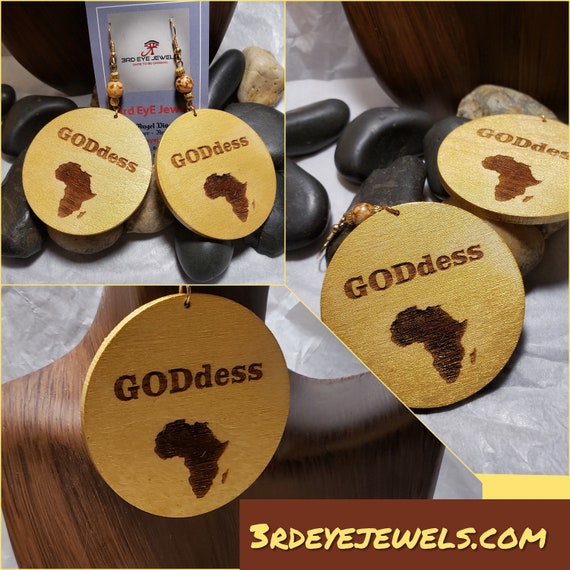 Hand Painted Gold GODdess Africa Earrings