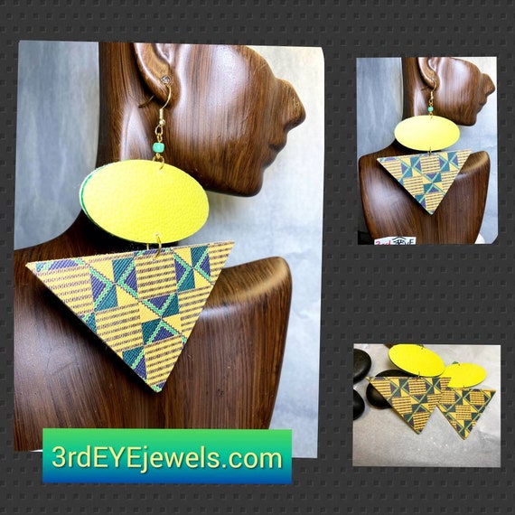 Exotic Abstract African Print Faux Leather Earrings