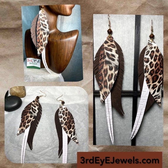 Faux Leather, Animal Print Exotic Dangle Earrings