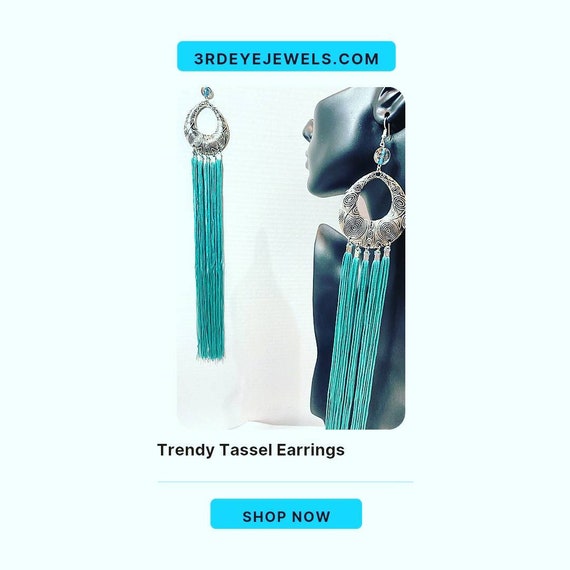 Long Turquoise Tassel Dangle Earrings