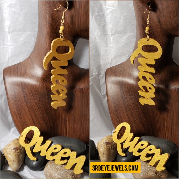 Hand Painted:  Gold Queen Earrings