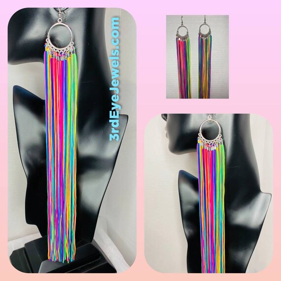 Handmade - Confetti Inspired Exra Long Tassel Dangle Earrings