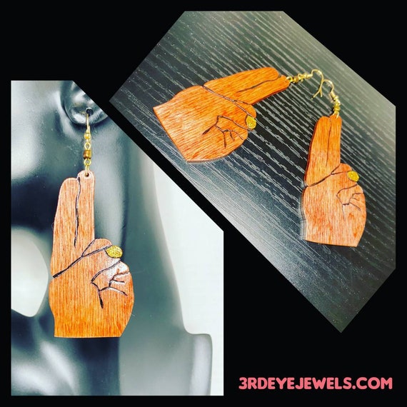 Handpainted Kemetic Peace Sign, Dangle Earrings: Peace To The Gods and Earths