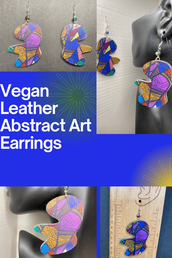 The Misfit:  Abstract  Art Vegan Leather Dangle Earrings