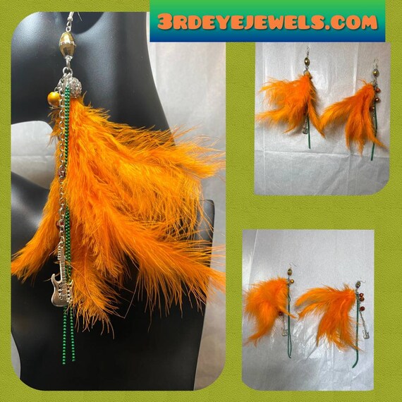 ROCKSTAR Feather Dangle, Guitar Charm Earrings