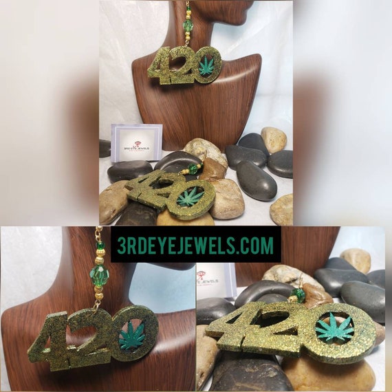 Hand Painted 420 Dangle Earrings: only one pair