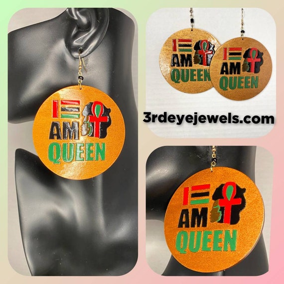 Hand Painted: "I Am Queen" RBG and Copper Colored Dangle Earrings