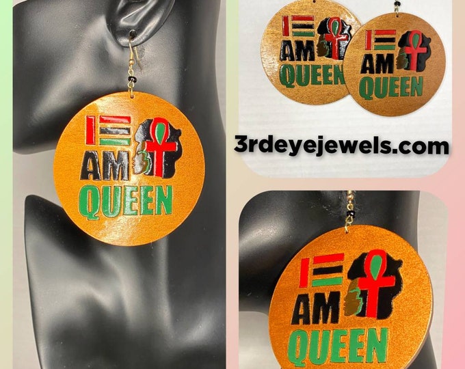 Hand Painted:  "I Am Queen" RBG and Copper Colored Dangle Earrings