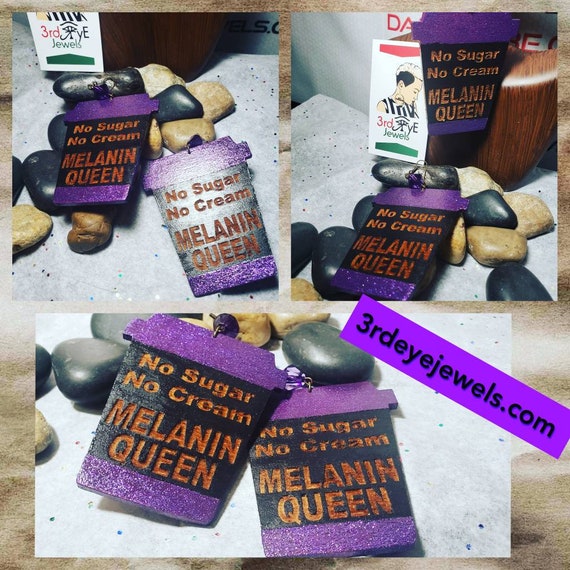 No Sugar No Cream Melanin Queen Coffee Cup Earrings