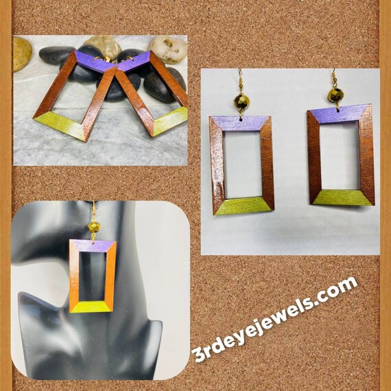 Hand painted, Picture Frame, Dangle Earrings