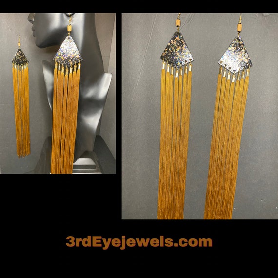 Handmade/Hand Painted 17 inch Total Hang Extra Long Tassel Earrings