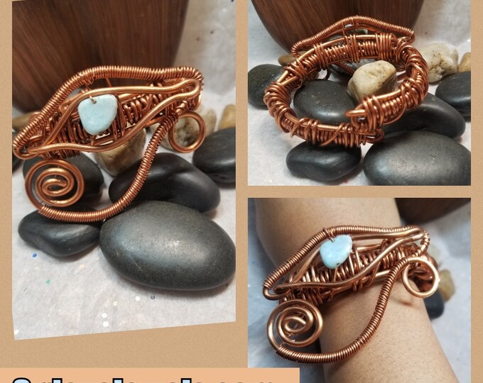 Heavy Duty Adjustable Copper Bracelet with Amazonite Stone:  Eye of Ra