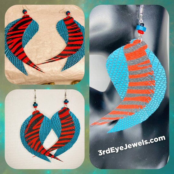 When Zebra meets Snake print!  Exotic, Vegan Leather, Dangle Earrings