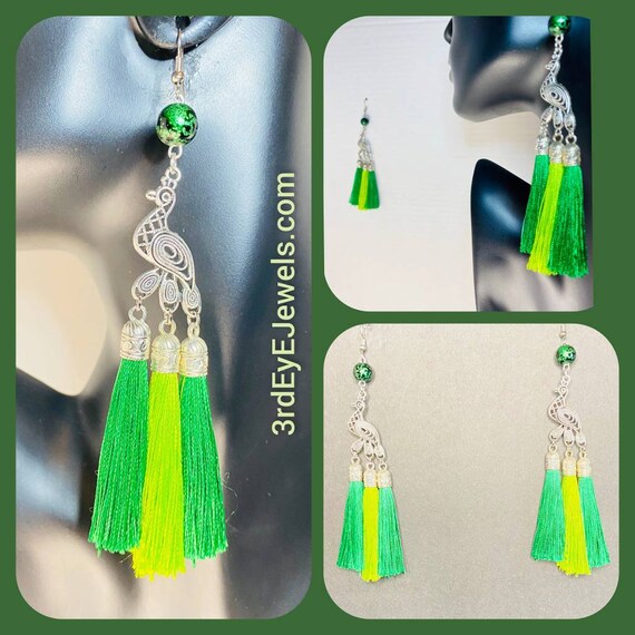 The Green Peacock Dangle Earrings