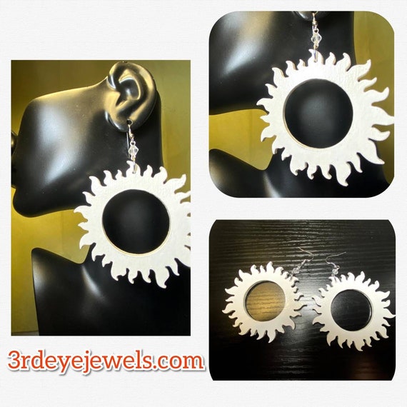 Hand painted: White Solar Flare Earrings