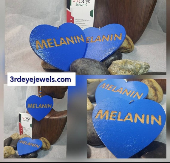 Hand painted Blue Heart Melanin Earrings