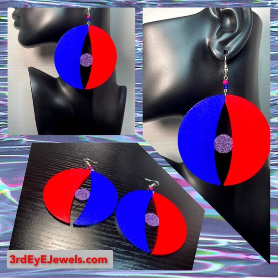 Colors! Hand painted in brigh bold colors, Dangle Abstract Earrings