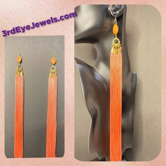 Handcrafted:  Peachy Peach Long Tassel Earrings