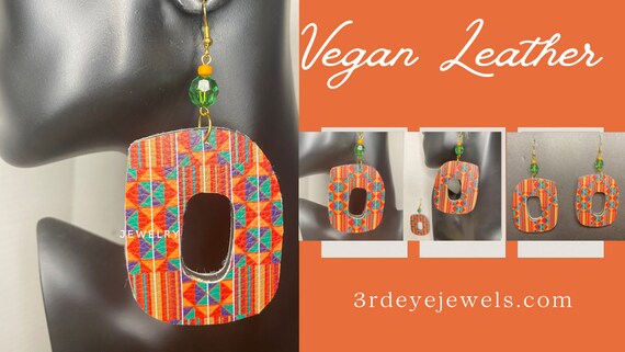 Handmade:  Abstract Shaped Vegan Leather African Print Earrings