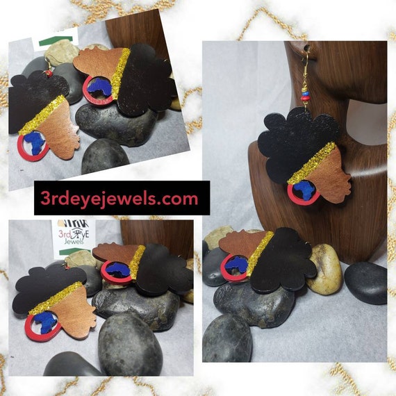 Hand Painted Afro Chick Dangle Earrings