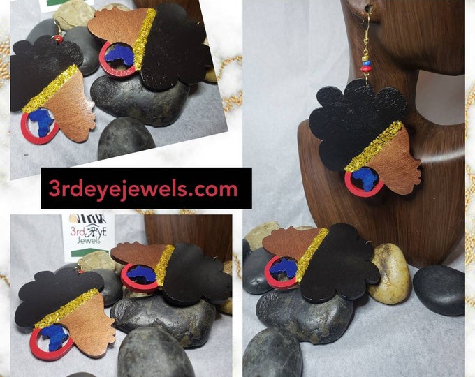 Hand Painted Afro Chick Dangle Earrings