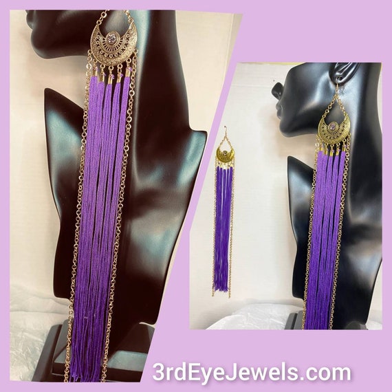 Extra Long Purple Tassel Earrings