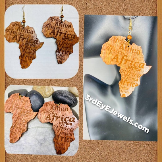 The Motherland:  Hand stained, Africa Dangle Earrings