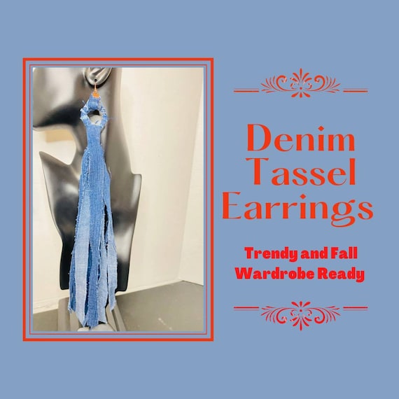 Denim Tassel Earrings