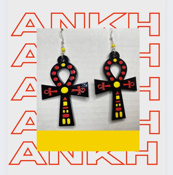 Hand Painted:  Ankh Dangle Earrings