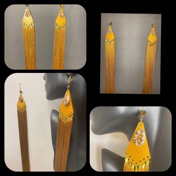 GOLDIE: 17 Inches Long. Tassel Earrings with accent Animal Print Cowrie Shells.