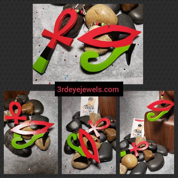 Hand Painted RBG Colors: The Mix Up Pair, Ankh paired with Eye of Heru