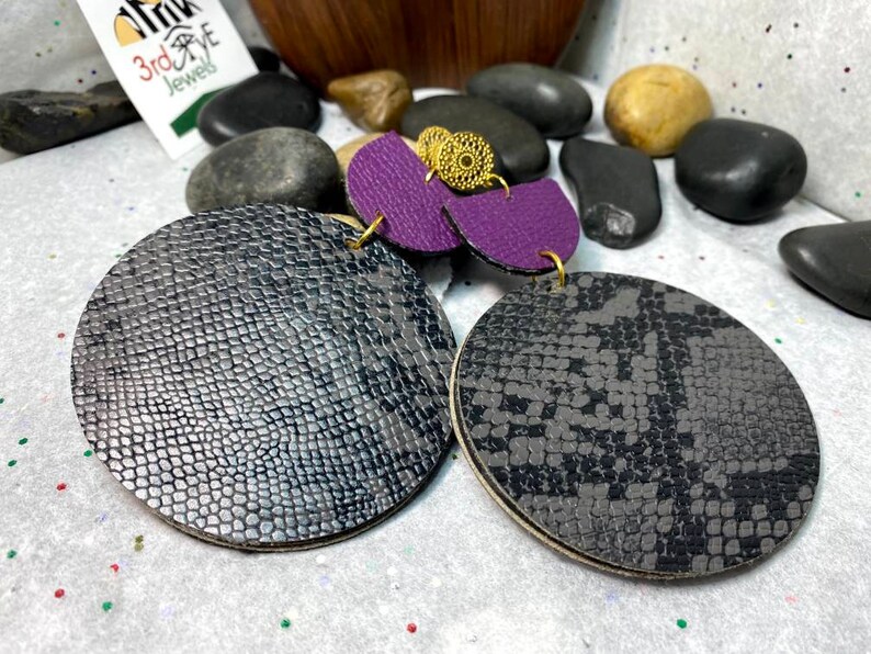 Big Bold Snake Embossed VeganFaux Leather Exotic Earrings