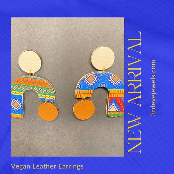 Abstract Vegan Leather & Wood Post Back Earrings