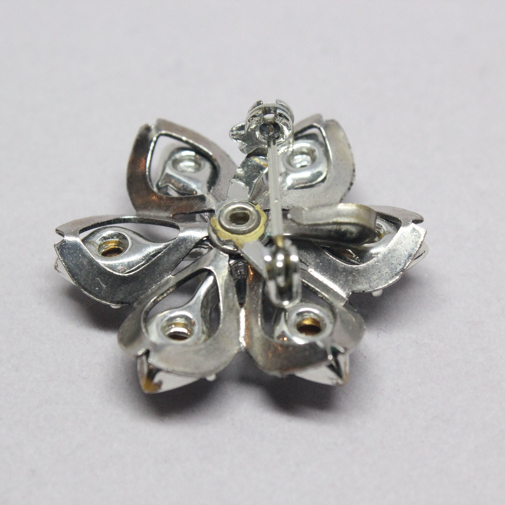 Antique Silver w/ Black Rhinestones Flower Brooch 79***Discontinued***