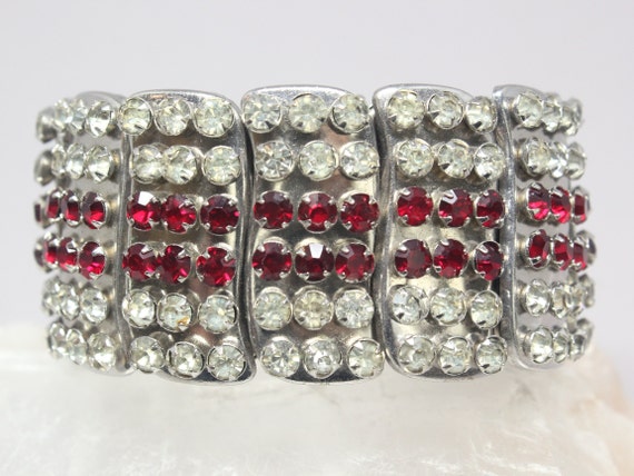 Vintage 1950s Red Clear Rhinestones Wide Expansio… - image 2