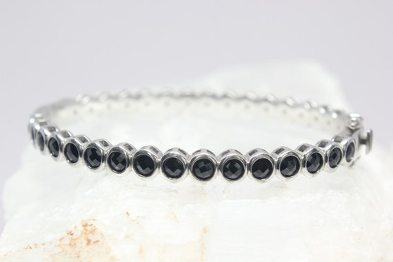 Black Spinel Sterling Silver Checkerboard Cut Gem… - image 3